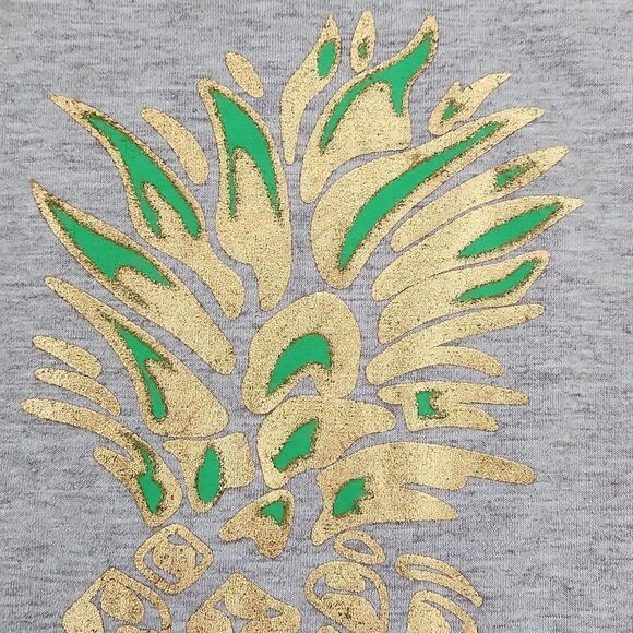 🔹️🔺️Gray Racerback w/Metallic Gold Print Pineapple Tanktop Medium - Picture 8 of 10